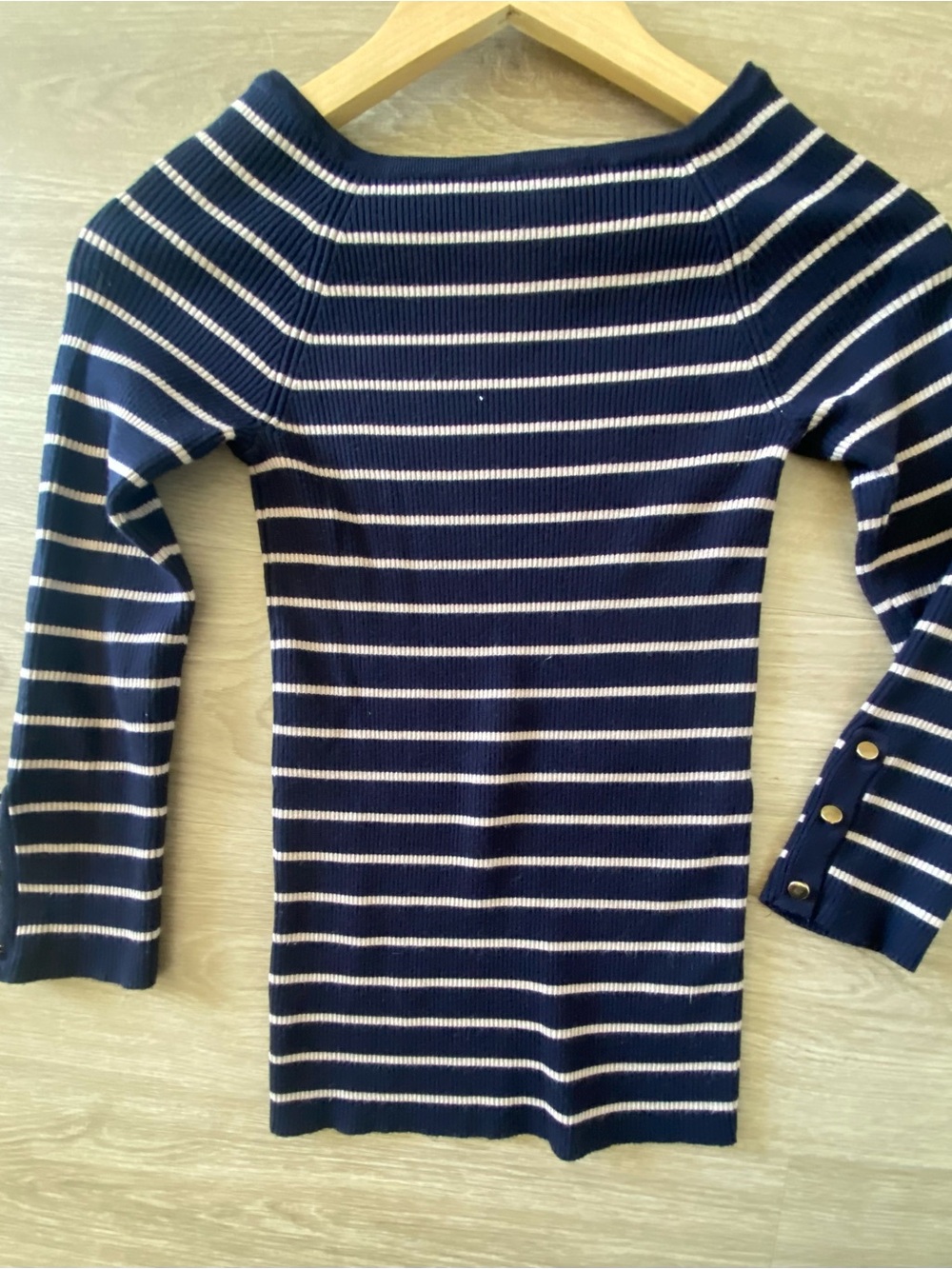 Striped Navy and White Boatneck Women's Sweater